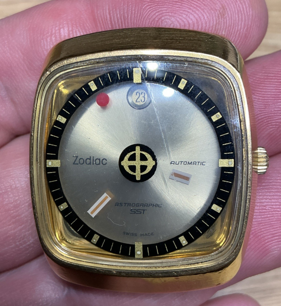 Vintage Zodiac Astrographic SST Automatic Mystery Dial 88D 17J Swiss Watch Runs
