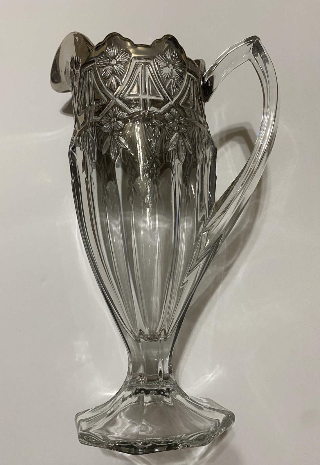Antique EAPG US Glass Co Athenia Reverse 44 Master Pitcher Silver Platinum Flash