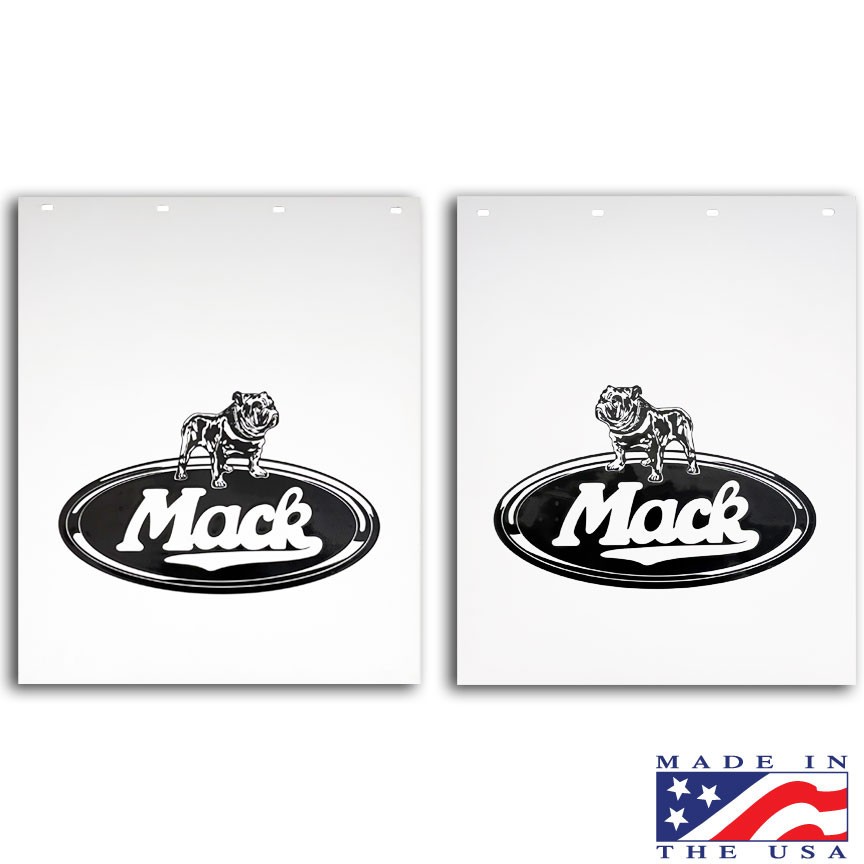 Mack Mud Flaps Poly  24” X 30” MACK Bulldog Logo (pair) Black/White