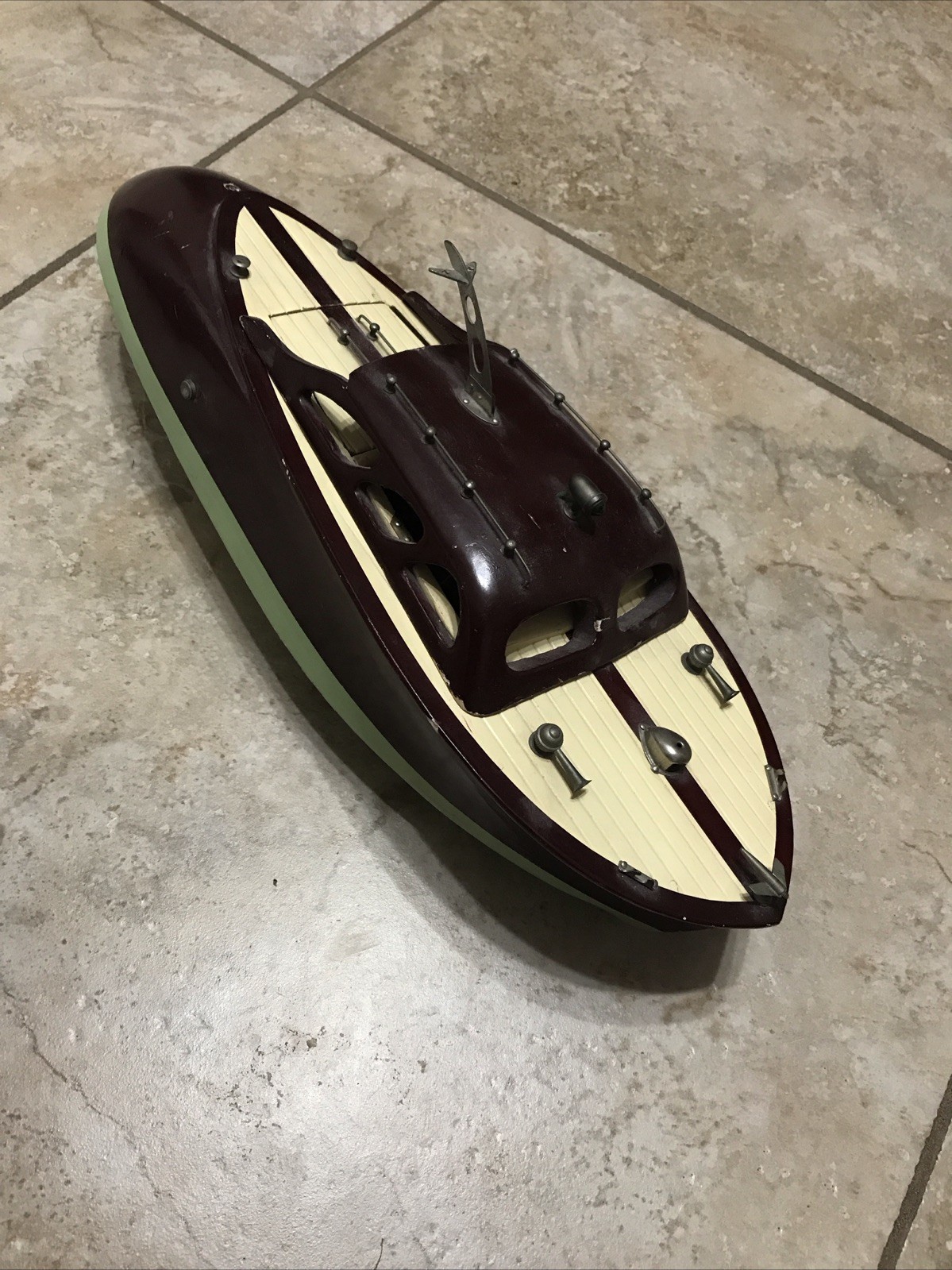 Vintage 1950’s ITO Motor Boat G4 Cruiser Toy Model Burgundy Aqua Wood Read Desc Vintage 1950’s ITO Motor Boat G4 Cruiser Toy Model Burgundy Aqua Wood Read Desc