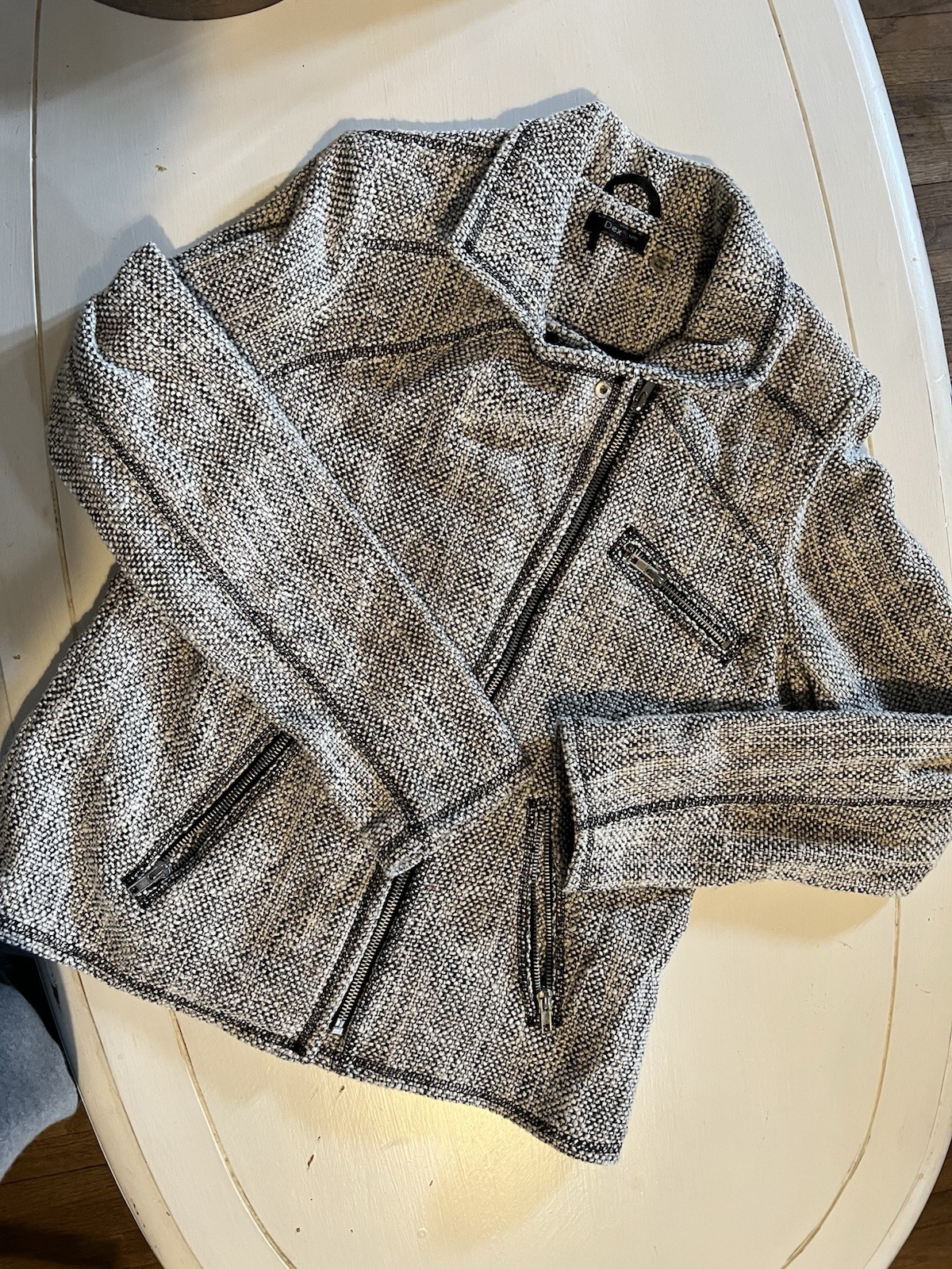 Dex 1963 Textured Moto Womens Jacket Med Boucle Textured Tweed Zip Biker Style