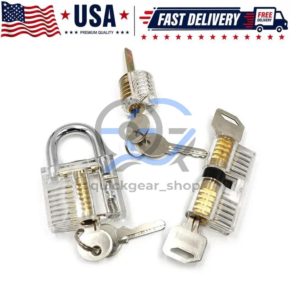 3Set Acrylic CLEAR Practice Lock Transparent Cutaway Pin Tumbler Lock