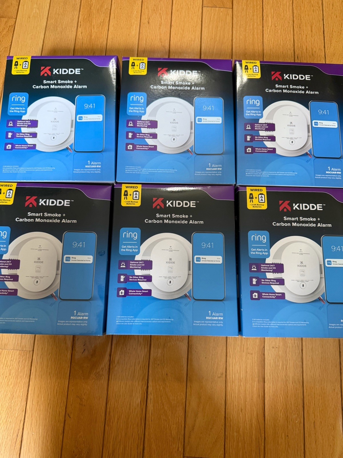 6 KIDDE HARDWIRE RING APP ENABLED SMOKE AND MONOXIDE  ALARM RGVUAR-RW