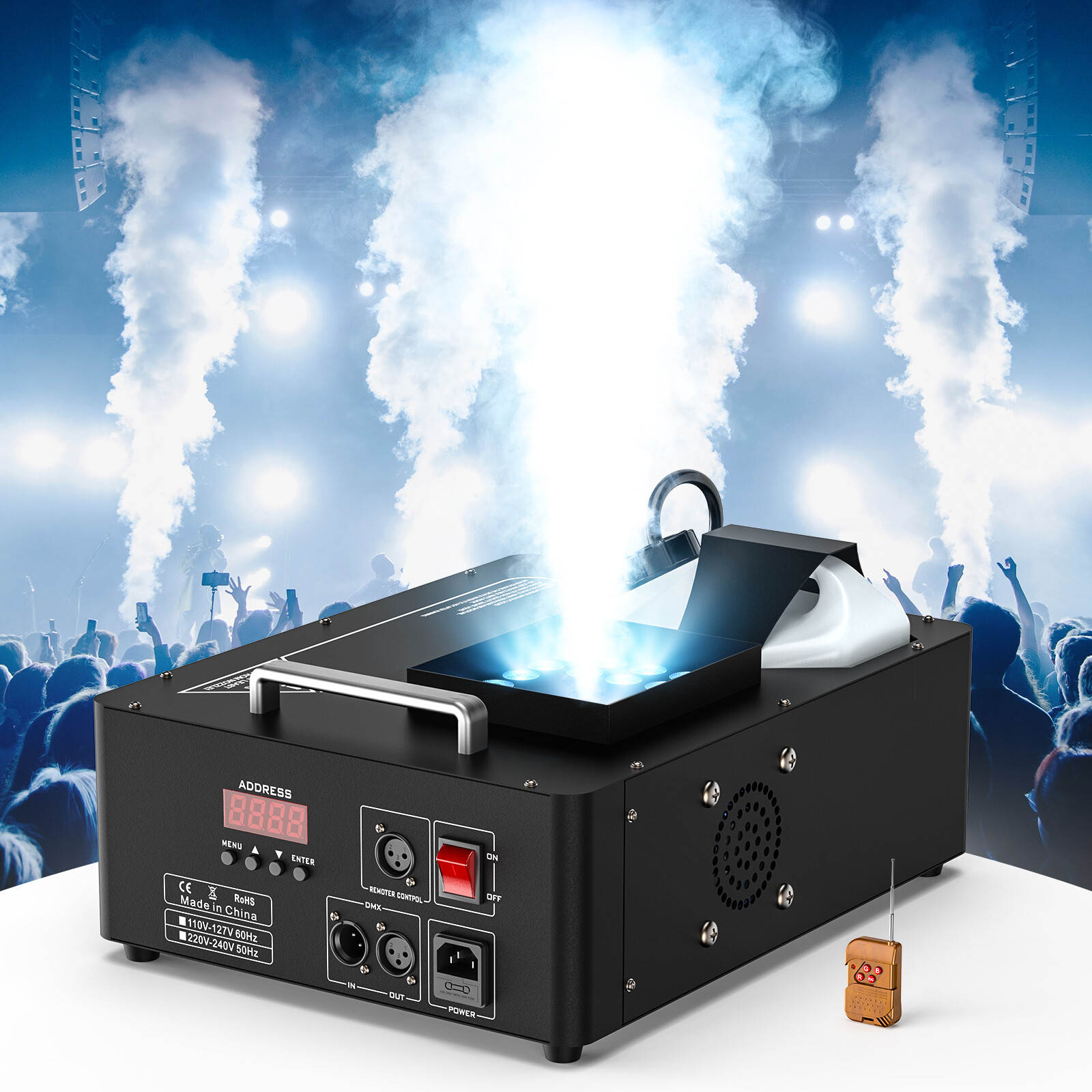 2000W Vertical Smoke Fog Machine DMX DJ Party Spray Fog Stage Light RGB 24LED 2000W Vertical Smoke Fog Machine DMX DJ Party Spray Fog Stage Light RGB 24LED