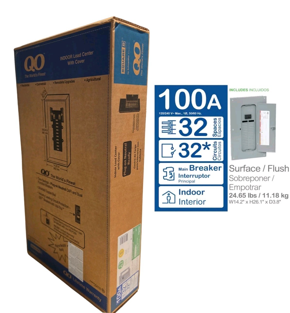 QO 100 Amp 32-Space 32- Circuit Indoor Main Breaker Plug-On Neutral Load Center 