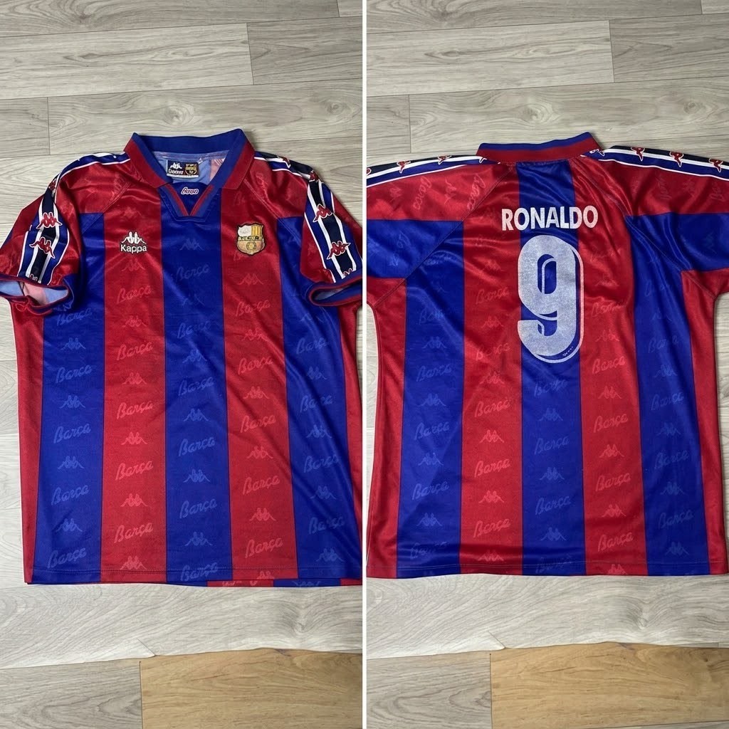 VINTAGE FC BARCELONA 1995-1997 SHIRT FOOTBALL CAMISETA ronaldo #9 KAPPA  Size XL