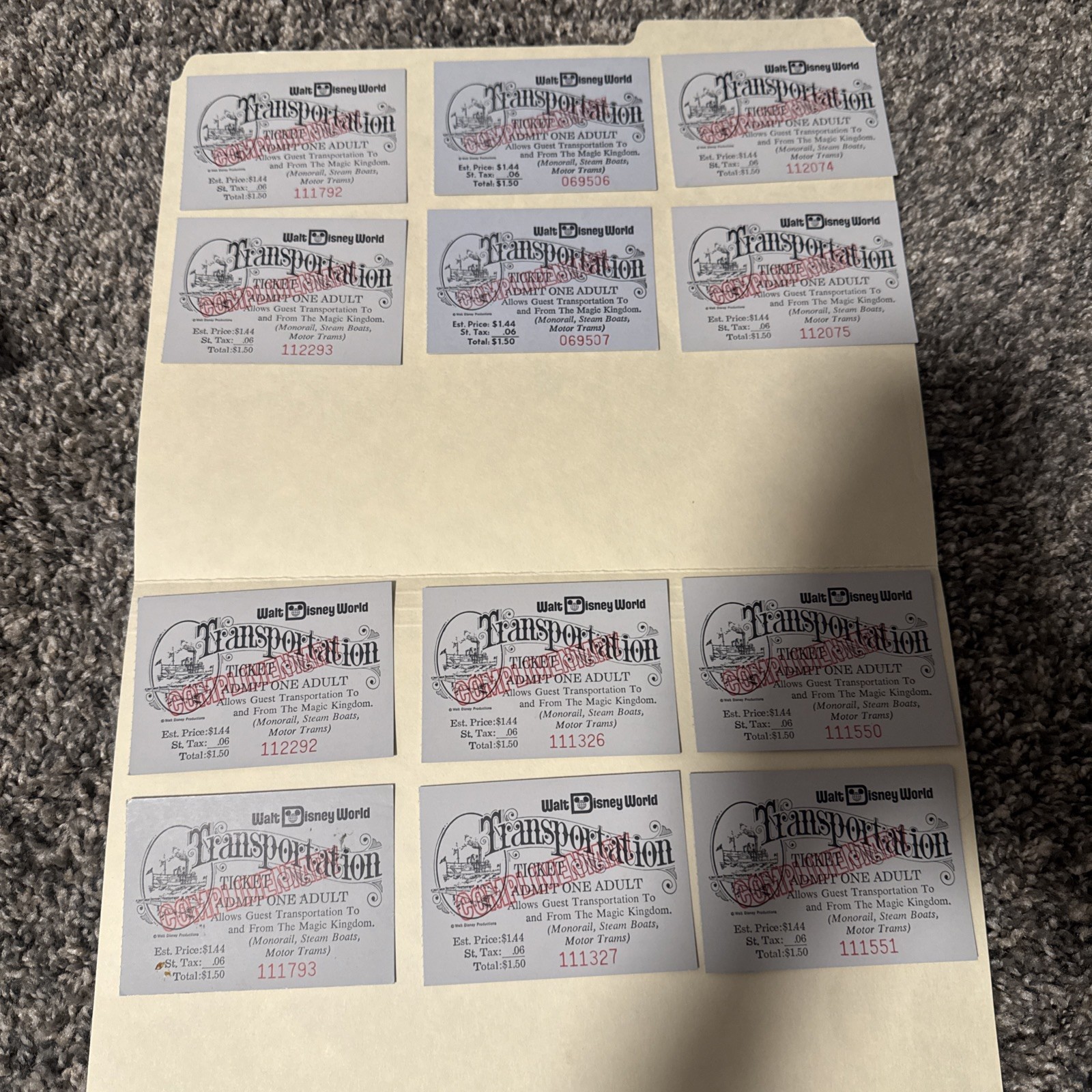 Vintage Walt Disney World Transportation Ticket 1970s WDP Adult