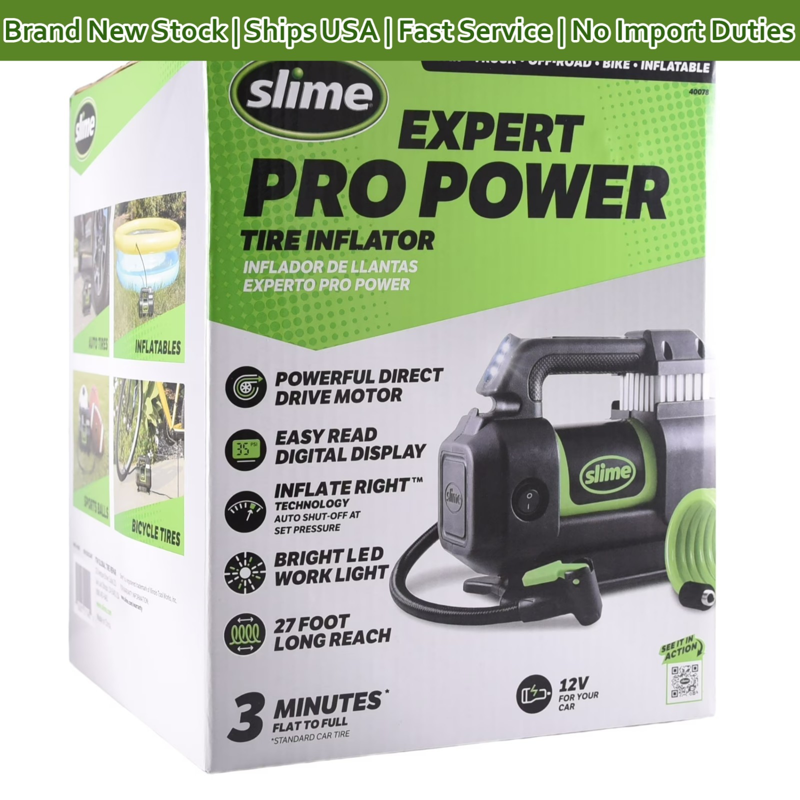 Slime Expert Pro Power 12V Tire Inflator 99 PSI Digital Auto Shut-Off NEW Slime Expert Pro Power 12V Tire Inflator 99 PSI Digital Auto Shut-Off NEW