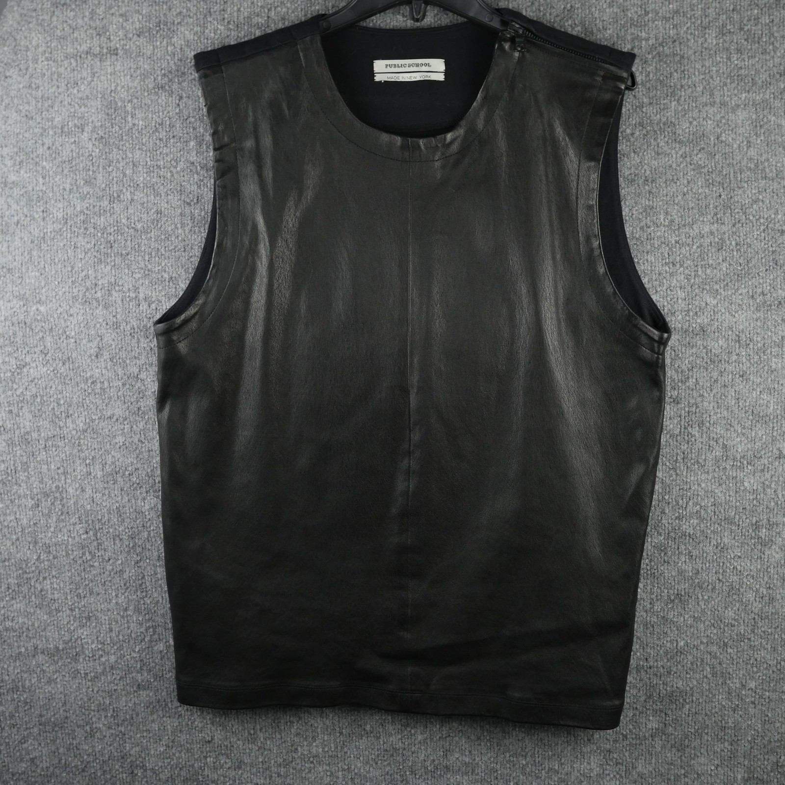 Public School New York Shirt Mens XL Black Lambskin Front Sleeveless Zip Vest