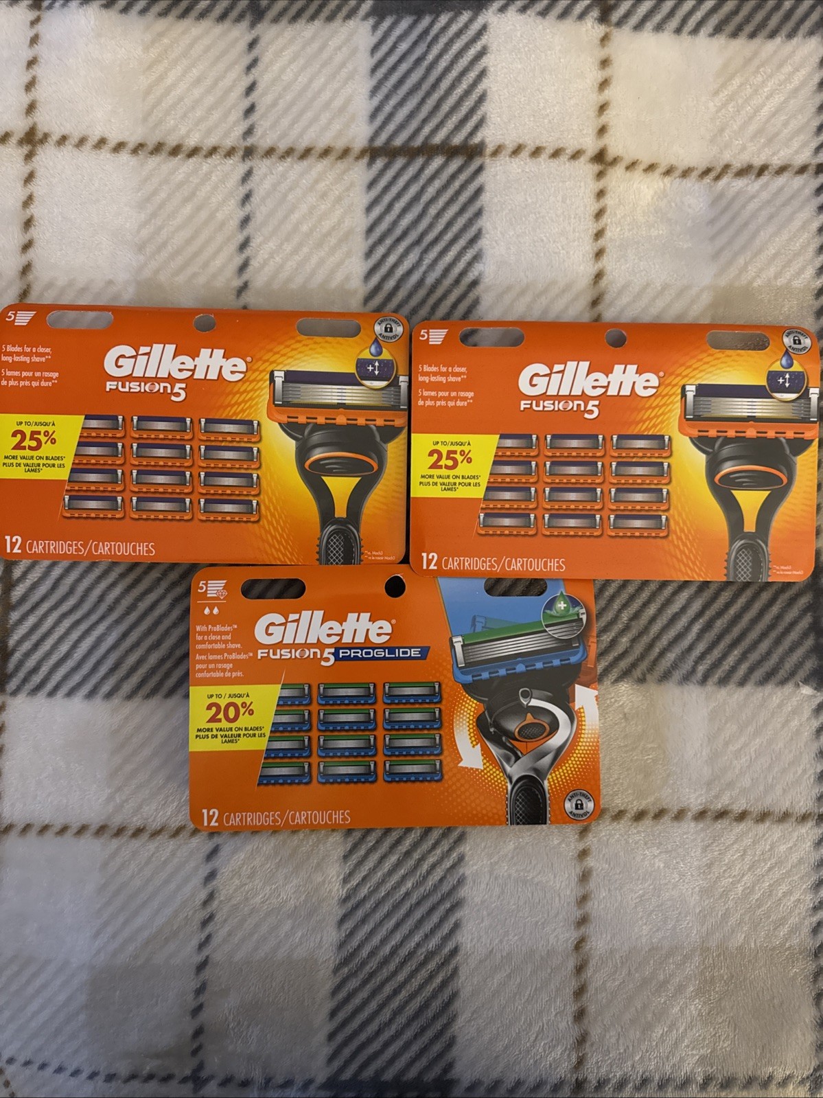(Lot Of 3) 2x Gillette Fusion5 1x ProGlide Refill 12ct Packs New Factory Sealed (Lot Of 3) 2x Gillette Fusion5 1x ProGlide Refill 12ct Packs New Factory Sealed