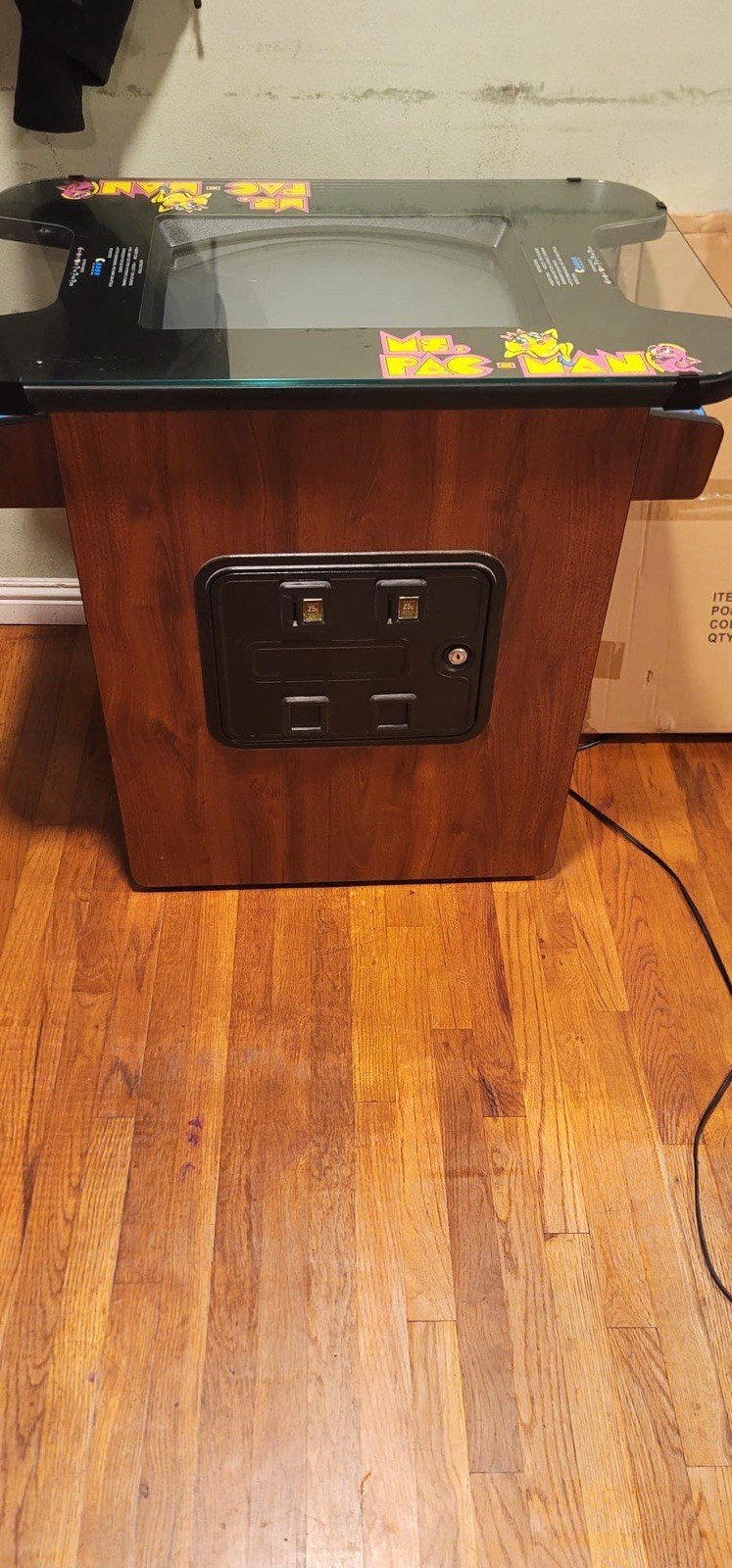 Namco Ltd. Ms. Pac-Man Cocktail Arcade Video Game Machine Wood Cabinet Namco Ltd. Ms. Pac-Man Cocktail Arcade Video Game Machine Wood Cabinet