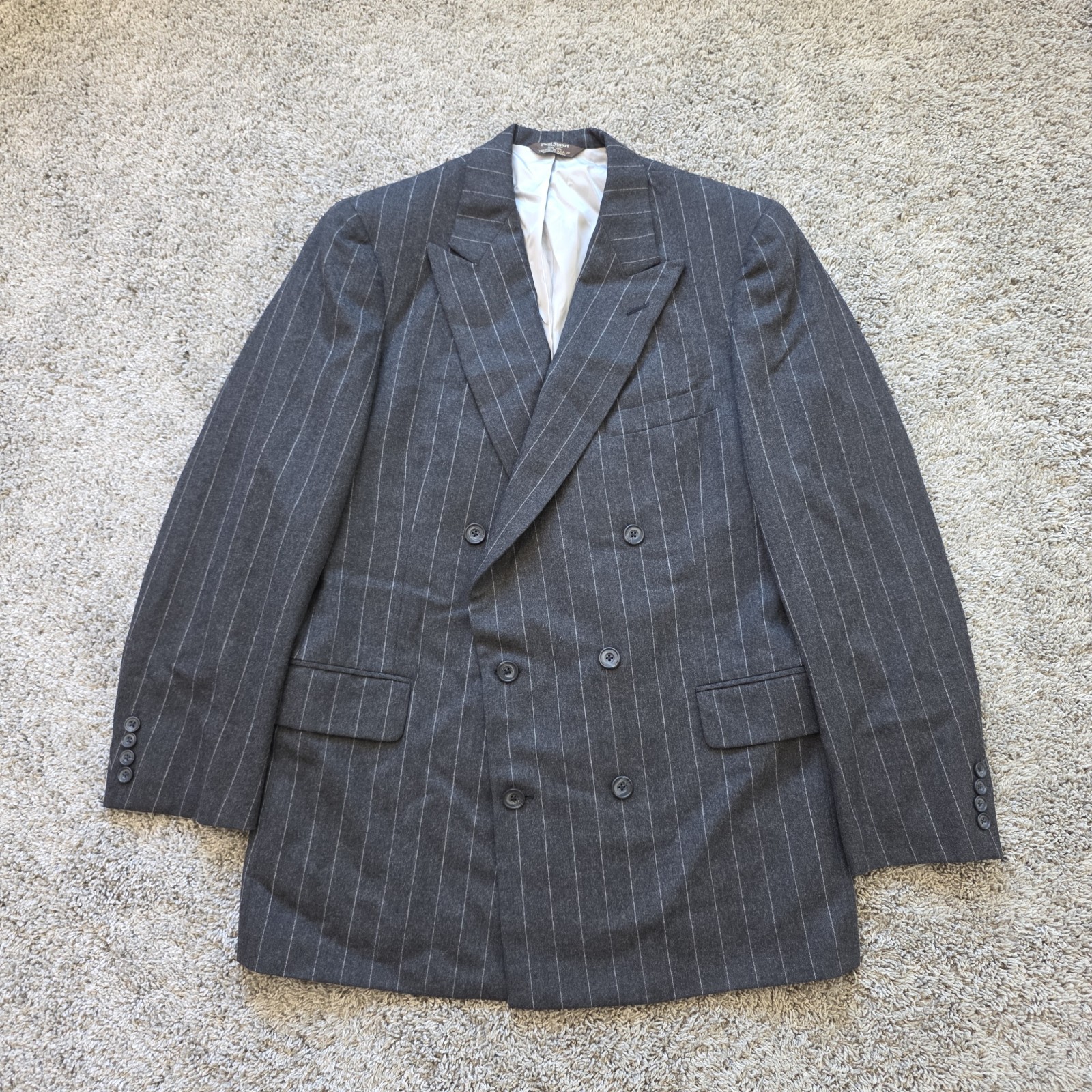 Vtg PAUL STUART Peak Lapel DOUBLE BREASTED Flannel Wool Blazer 40 L Gray Striped Vtg PAUL STUART Peak Lapel DOUBLE BREASTED Flannel Wool Blazer 40 L Gray Striped