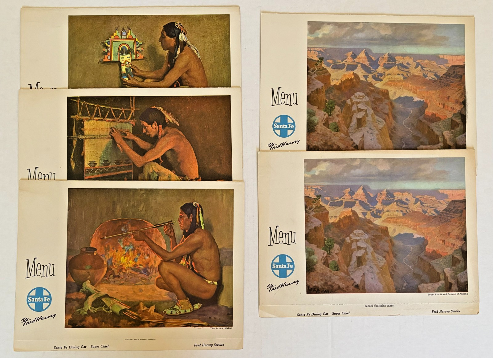 1955 Santa Fe Super Chief Fred Harvey Dining Car Menus Lot 5 Couse Grand Canyon