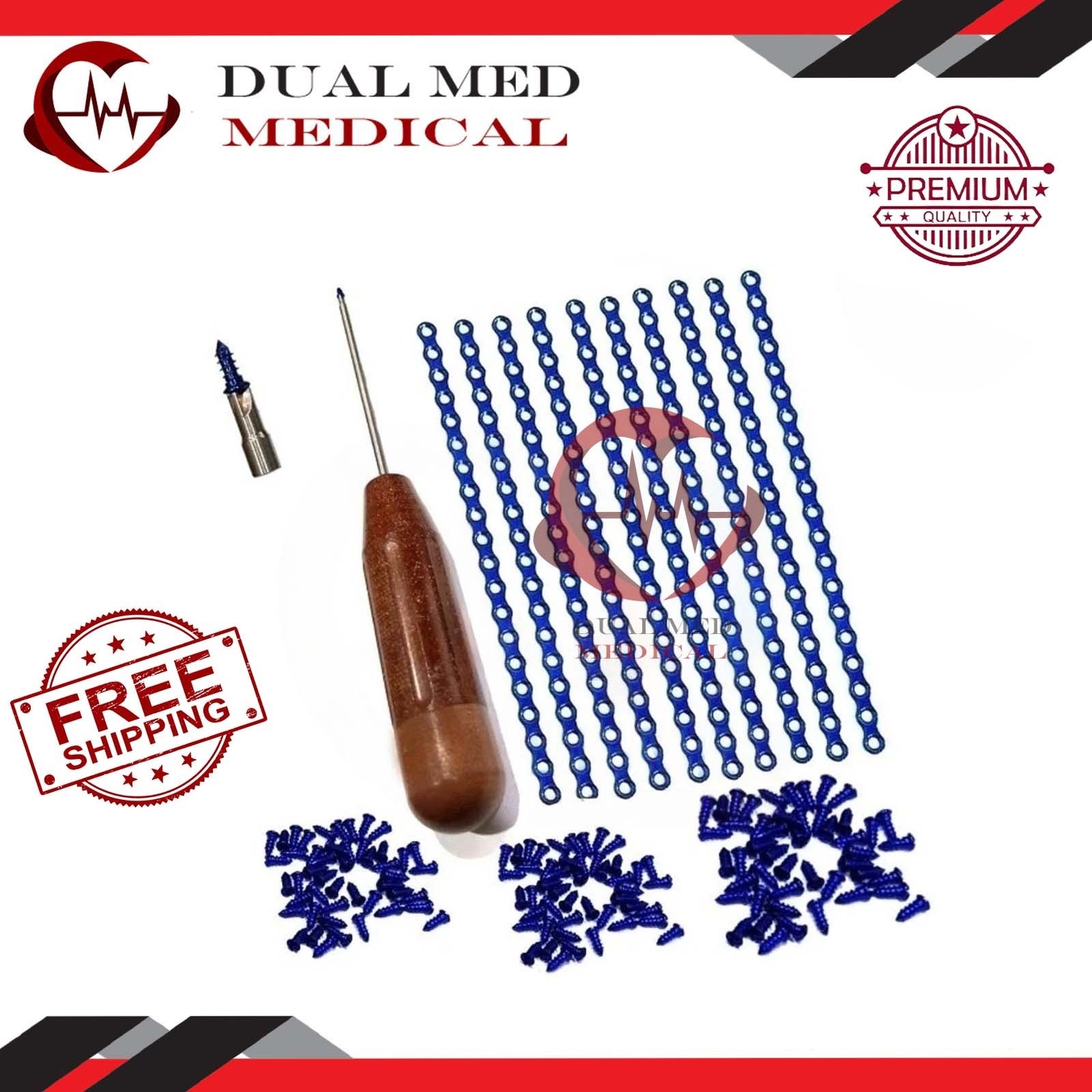 Maxillofacial 10 Pcs 1.5mm Mini Plates 80 Pcs Titanium Screws & Screw Driver Set