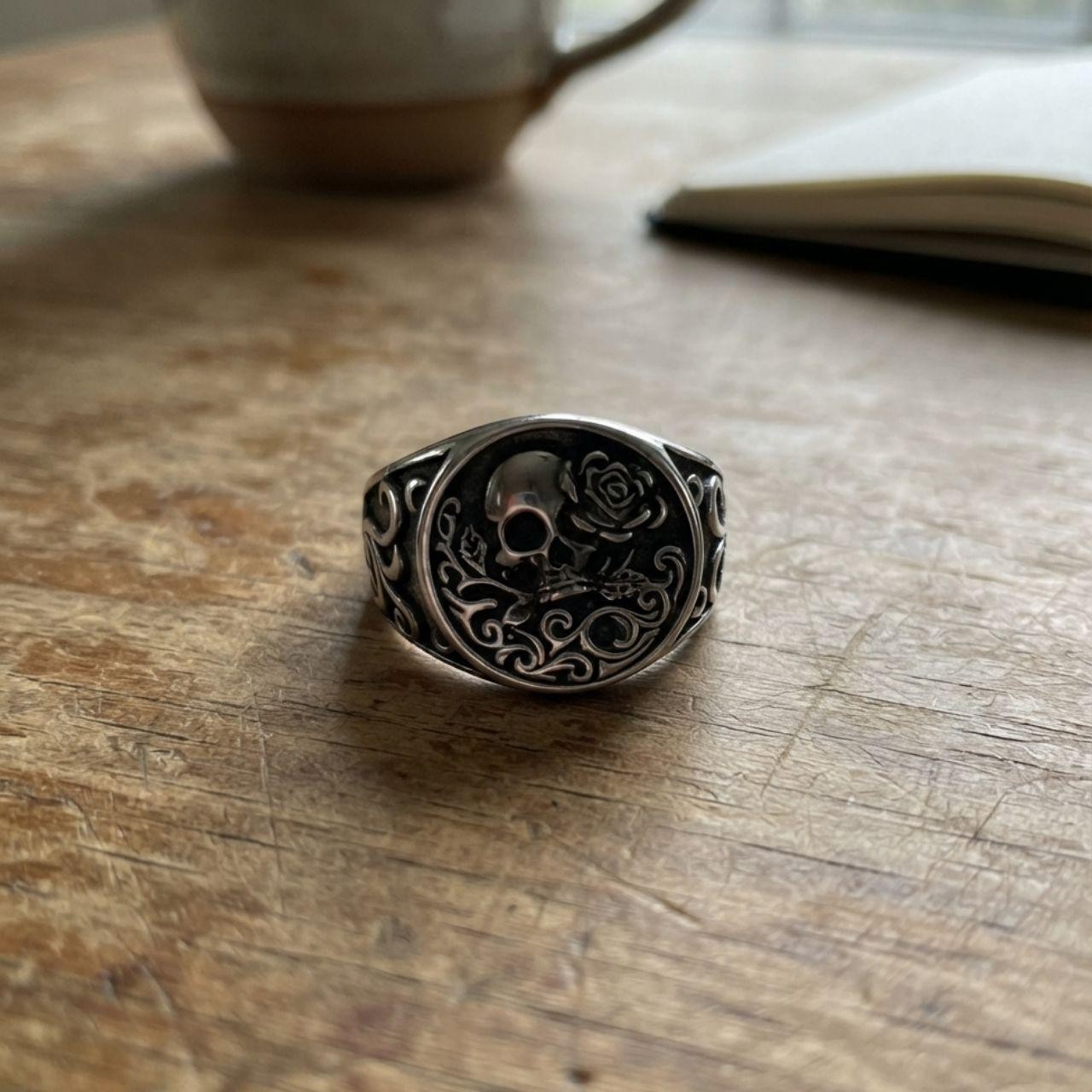 Mens Skull and Rose Stainless Ring Size 11