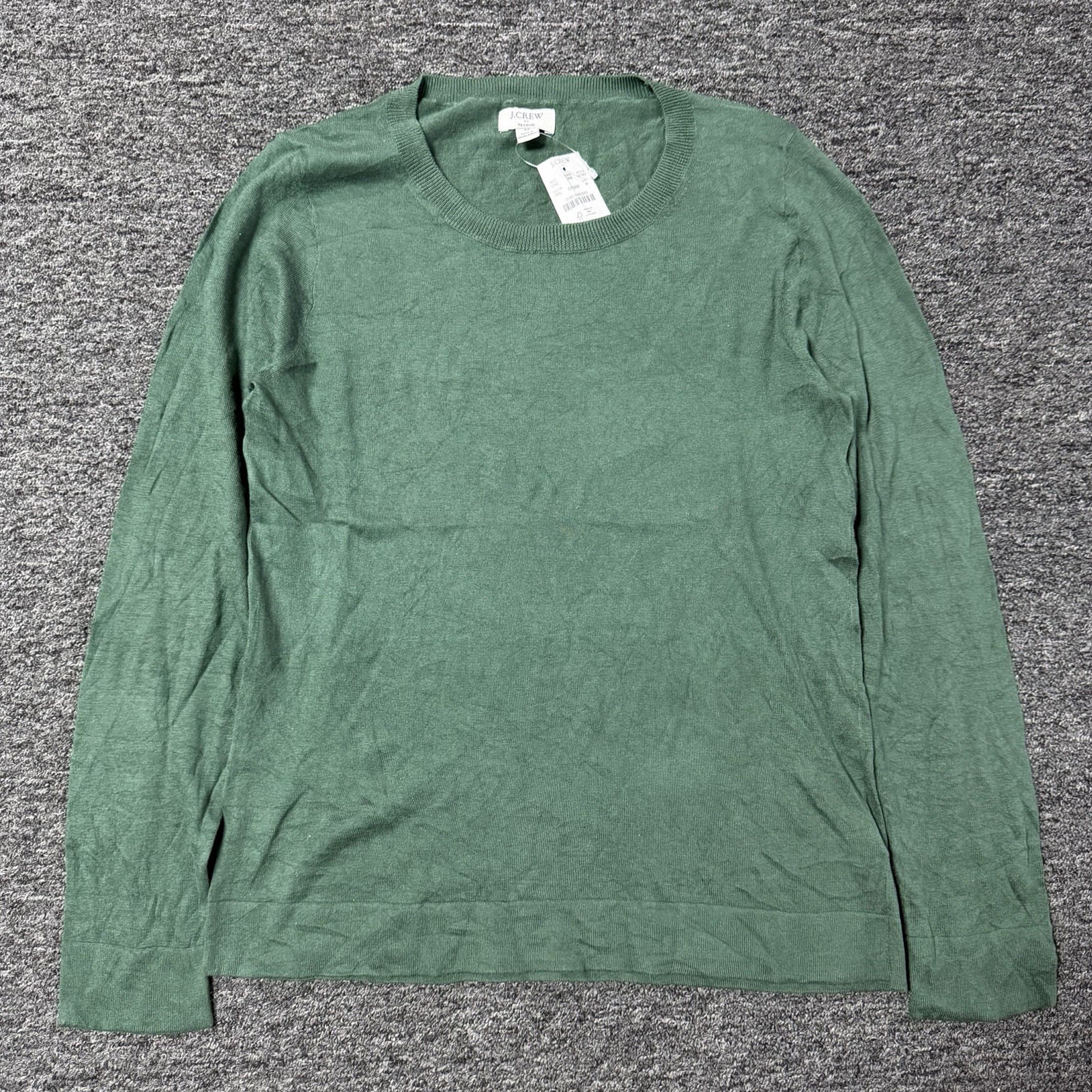 Women’s NWT J Crew Teddie Green Lightweight Cotton Pullover Sweater Sz M