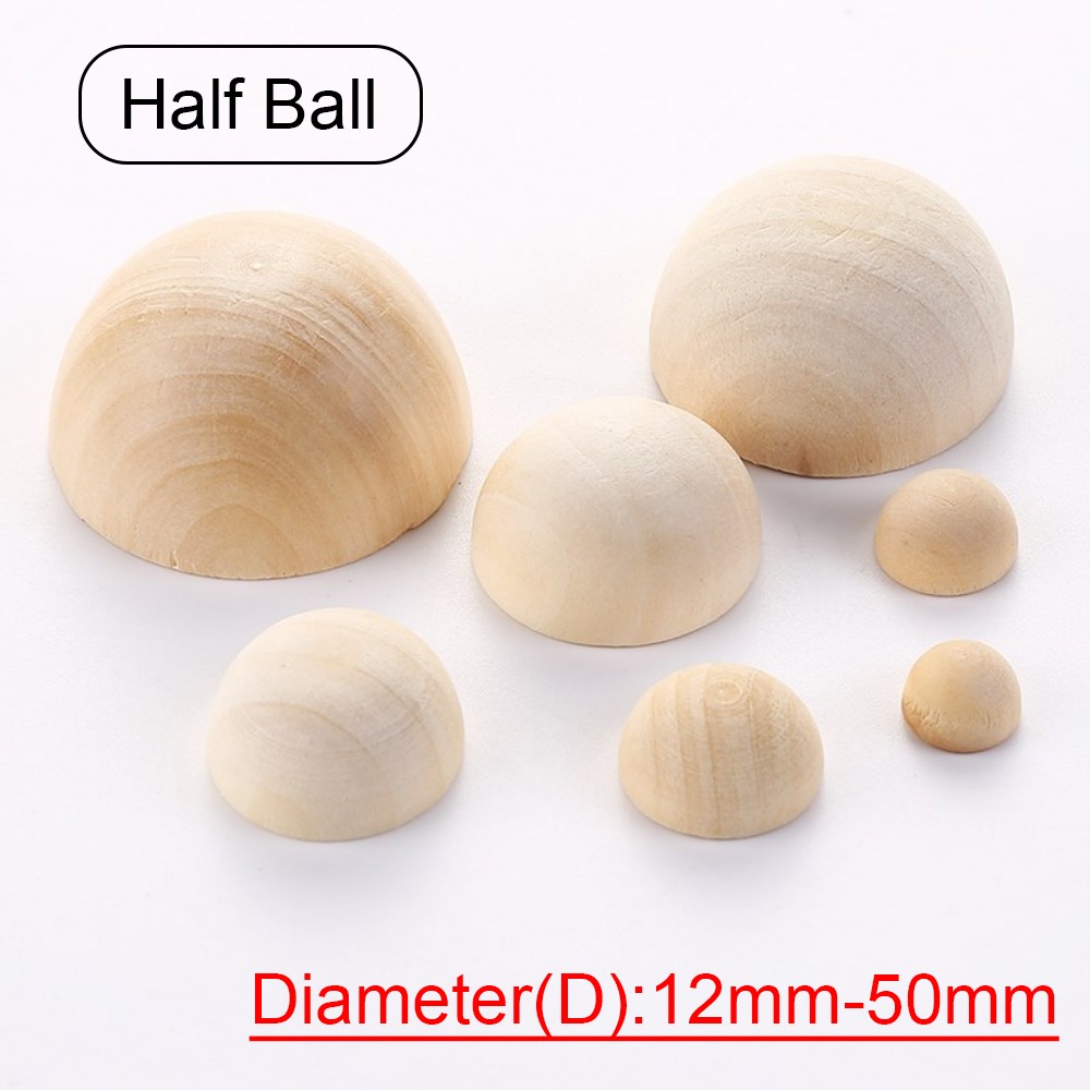 Wooden Split Balls Half Round Wood Beads Unfinished Half Spheres for Craft DIY