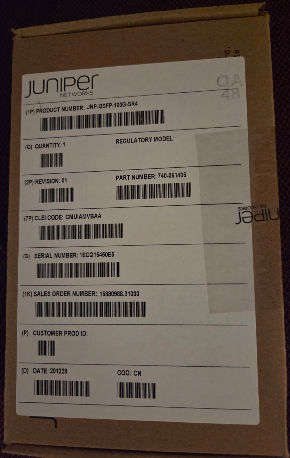 New Juniper JNP-QSFP-100G-SR4 100G QSFP+ Short-Range Transceiver Module