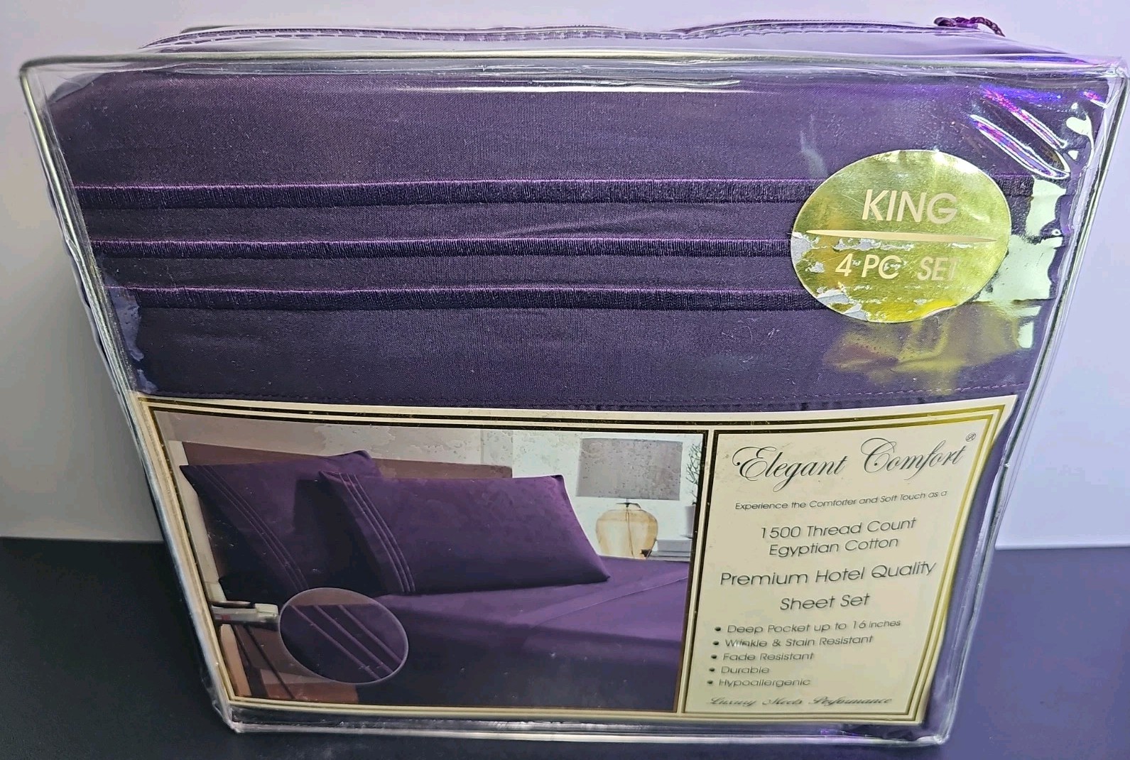 Elegant Comfort 1500 Thread Count Hotel Quality Bed Sheet Set4-Piece KING PURPLE Elegant Comfort 1500 Thread Count Hotel Quality Bed Sheet Set4-Piece KING PURPLE