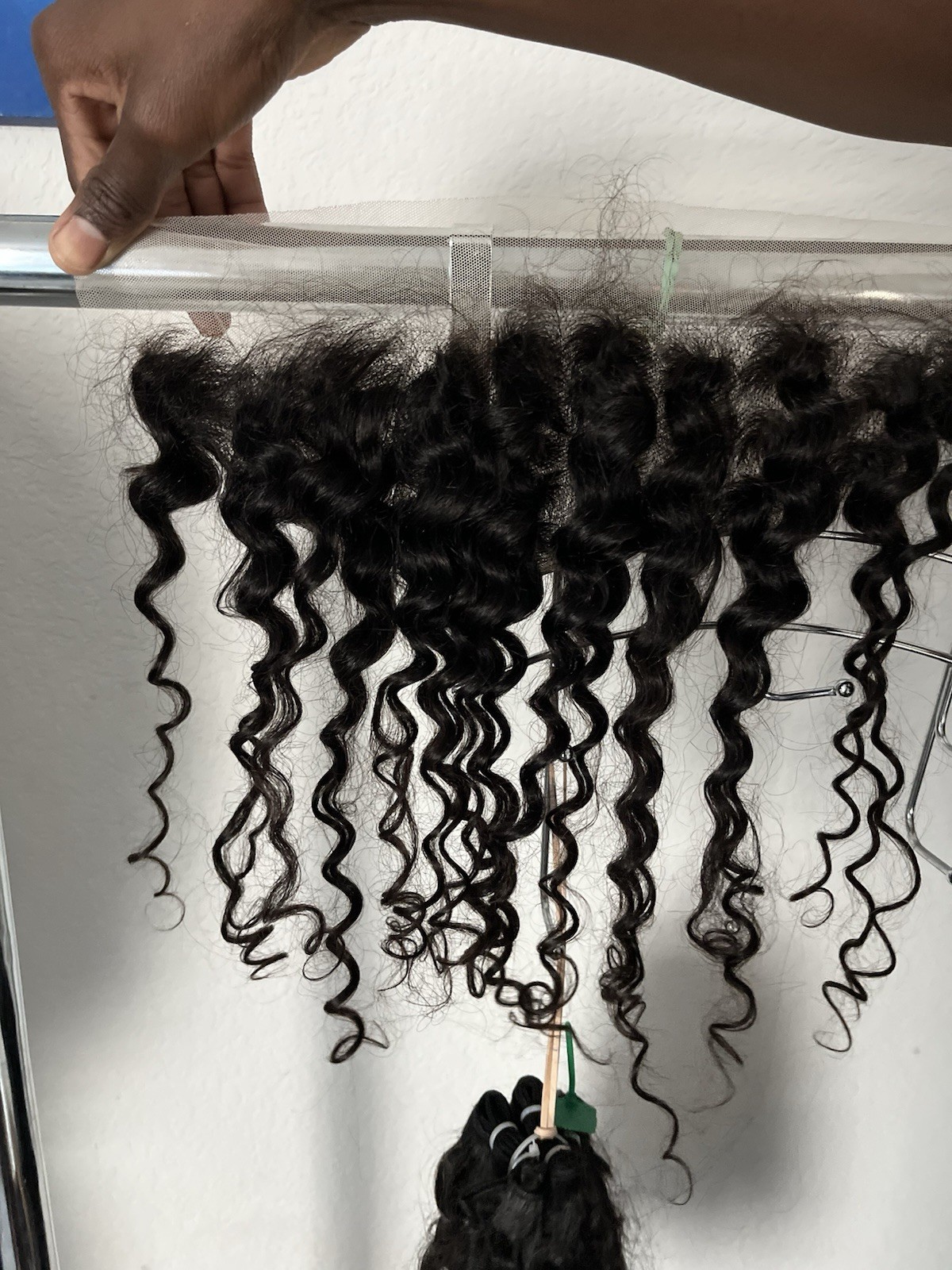 Human Hair Curly Lace Weft Hair Extension Bundle Black 14 in 1 pc for Women