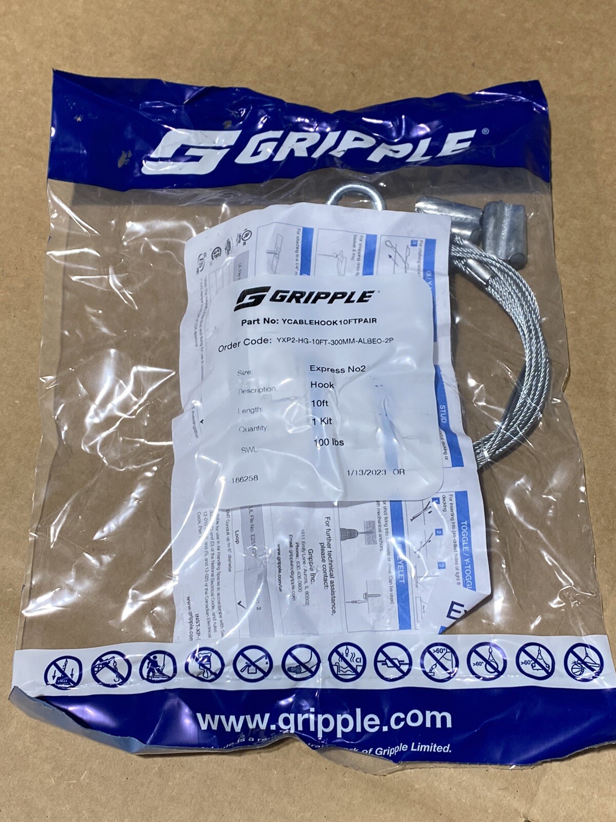 Gripple No. 2 , 10ft Pair YXP2-HG-10FT-300MM-ALBEO-2p 100LB Cable Express Hanger Gripple No. 2 , 10ft Pair YXP2-HG-10FT-300MM-ALBEO-2p 100LB Cable Express Hanger