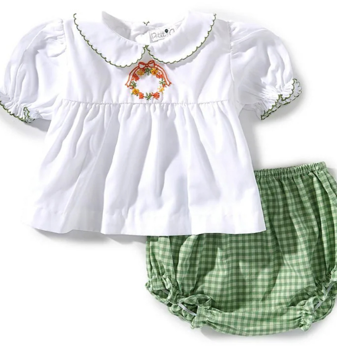 Petit Ami Baby Girl\'s Holiday Embroidered Fall Theme Wreath Dress Set-NB