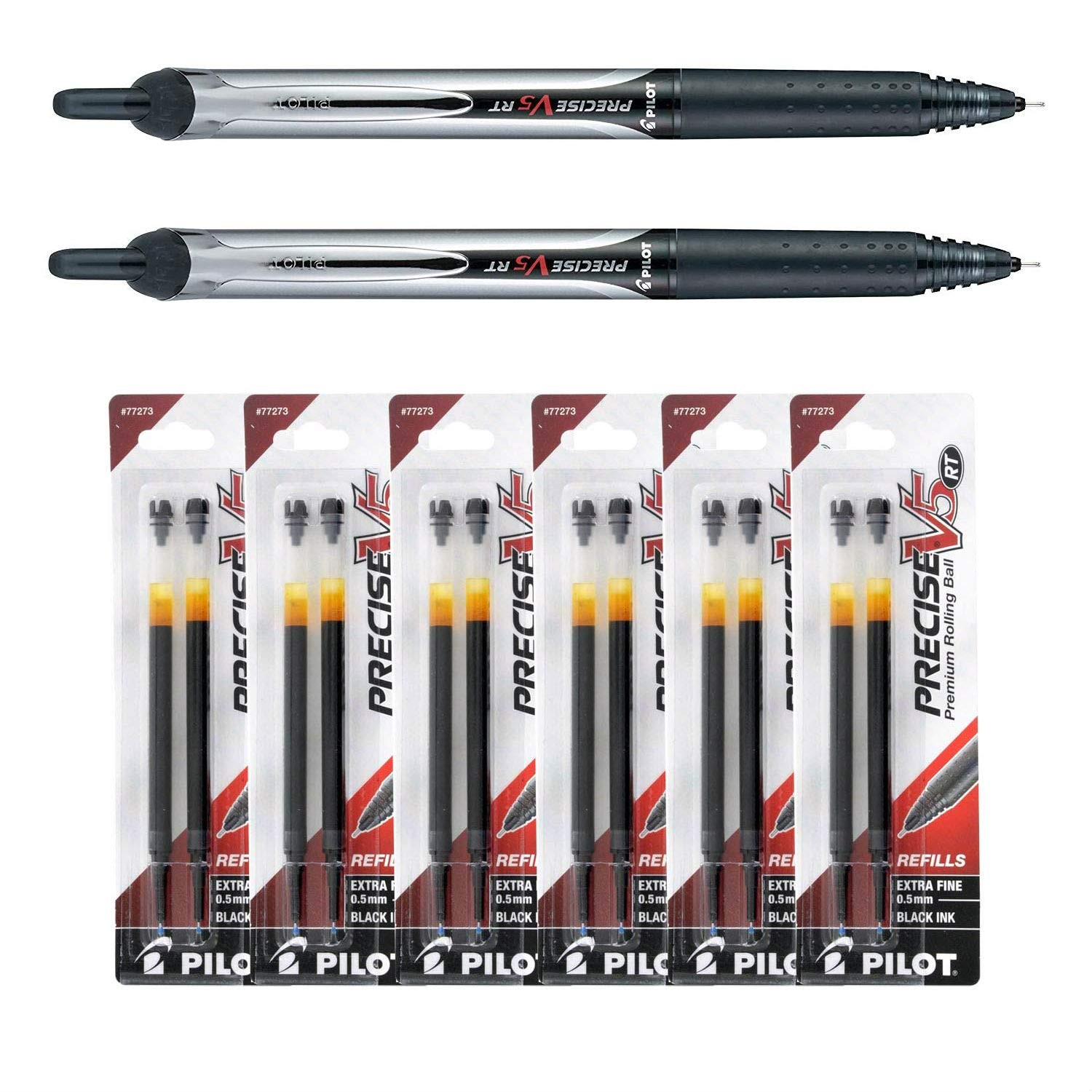 Pilot Precise V5 Rt, 2 Pens 26062 with 6 Packs of Refills, Black Ink, 0.5mm X-fi Pilot Precise V5 Rt, 2 Pens 26062 with 6 Packs of Refills, Black Ink, 0.5mm X-fi