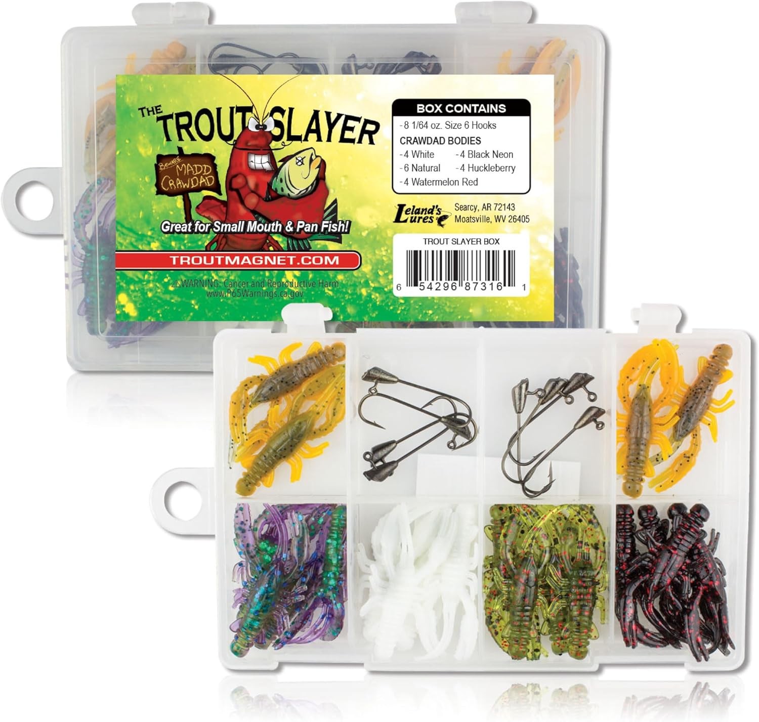 Trout Magnet Trout Slayer 28 Piece Kit w/20 Crawdad Lures Soft Plastic Fishing