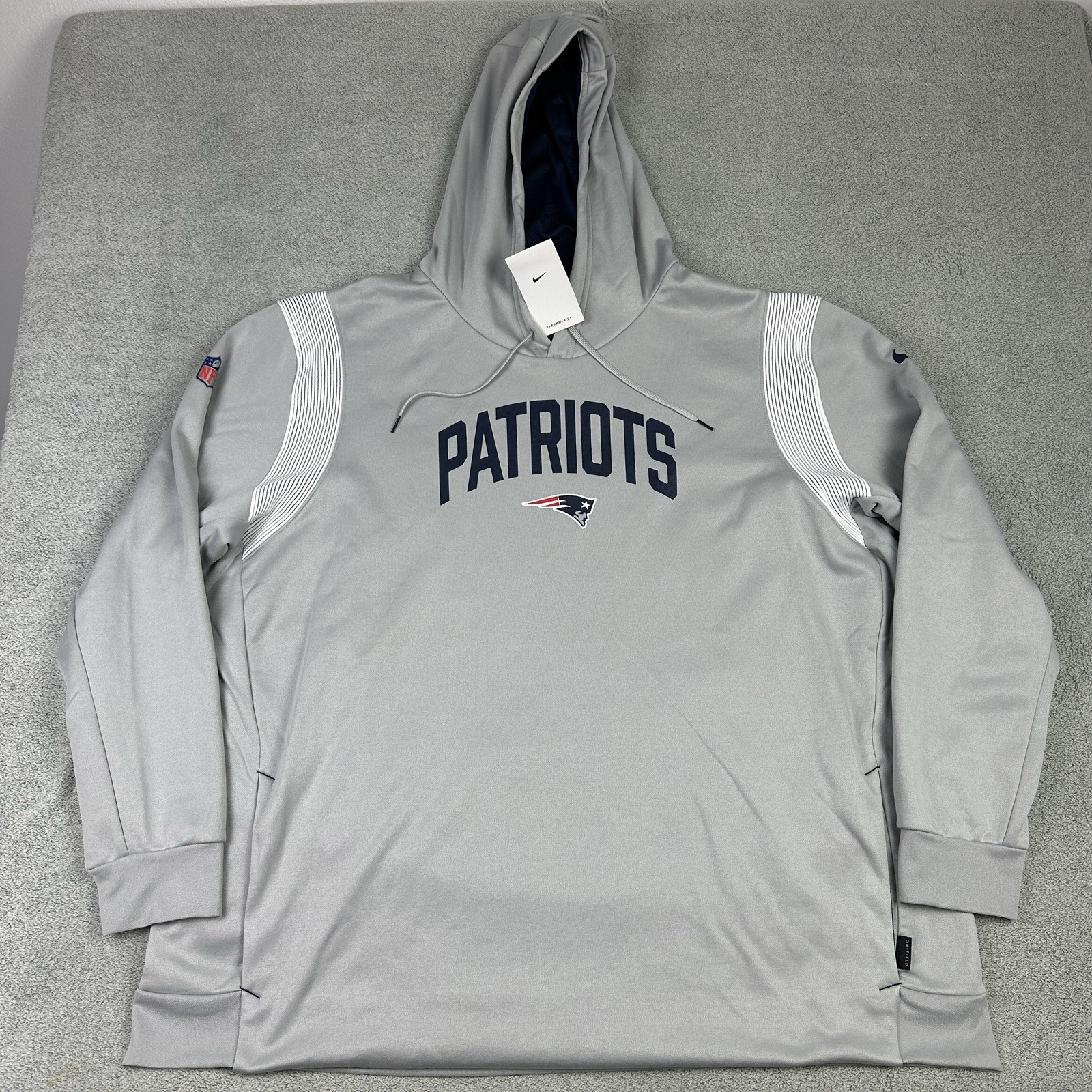 Nike New England Patriots Therma Fit Hoodie Mens 4XL Gray Sweatshirt NFL READ*