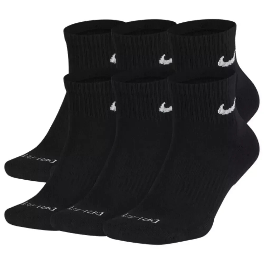 Nike Everyday  Cushion Ankle Drifit UNISEX  Socks, LARGE- Black- 6 Pair