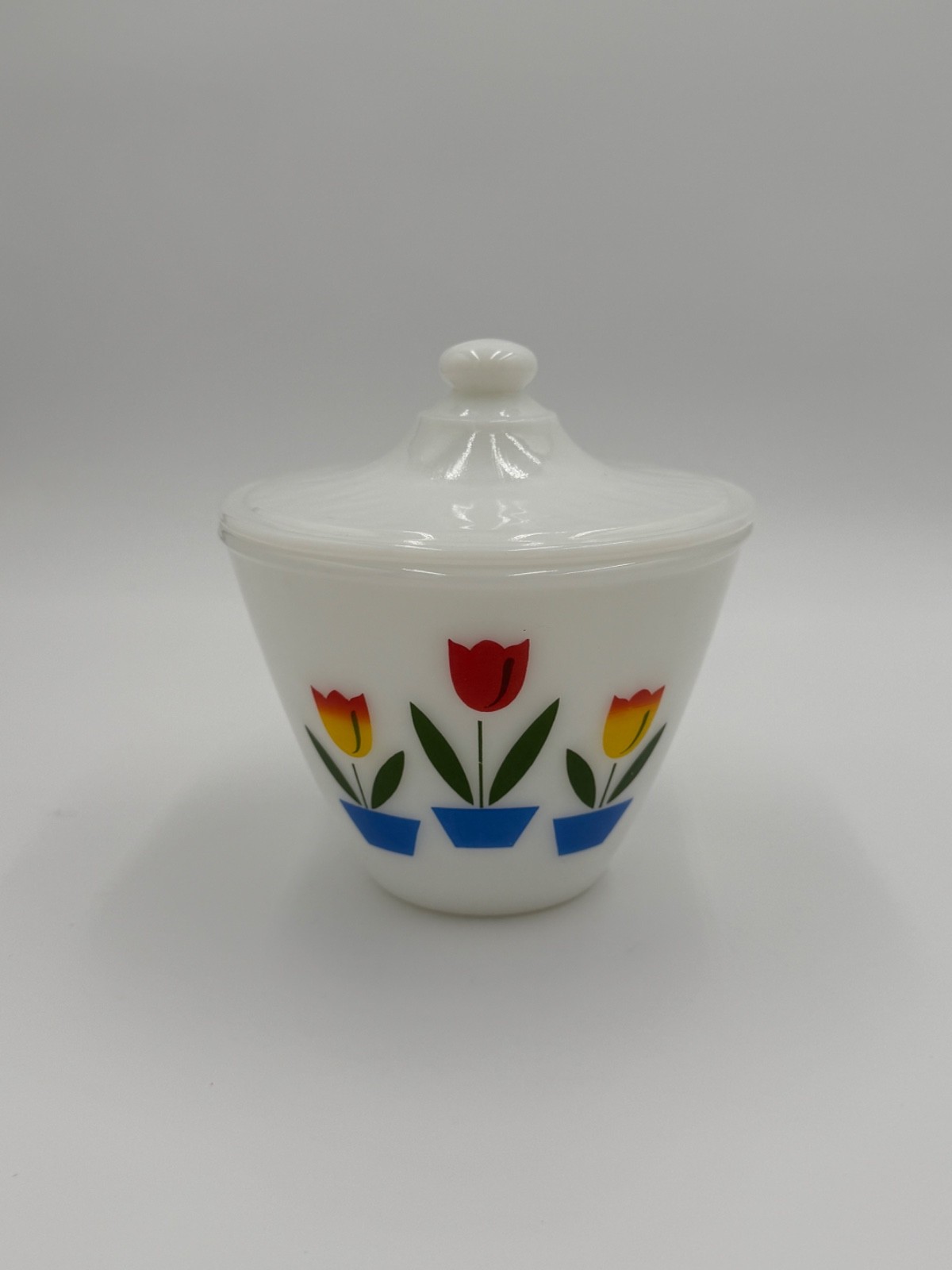 Vintage Fire King Tulip Grease Jar w/ Lid Milk Glass Anchor Hocking USA