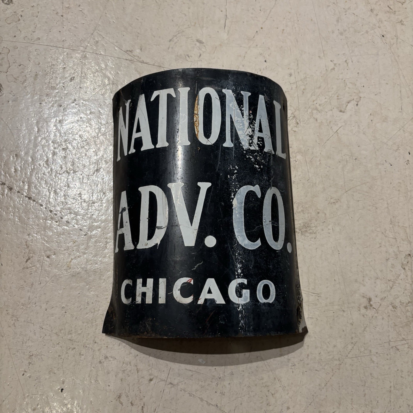 Vintage National Advertising Co. Chicago Metal Sign Hand Painted As Is Curved Vintage National Advertising Co. Chicago Metal Sign Hand Painted As Is Curved