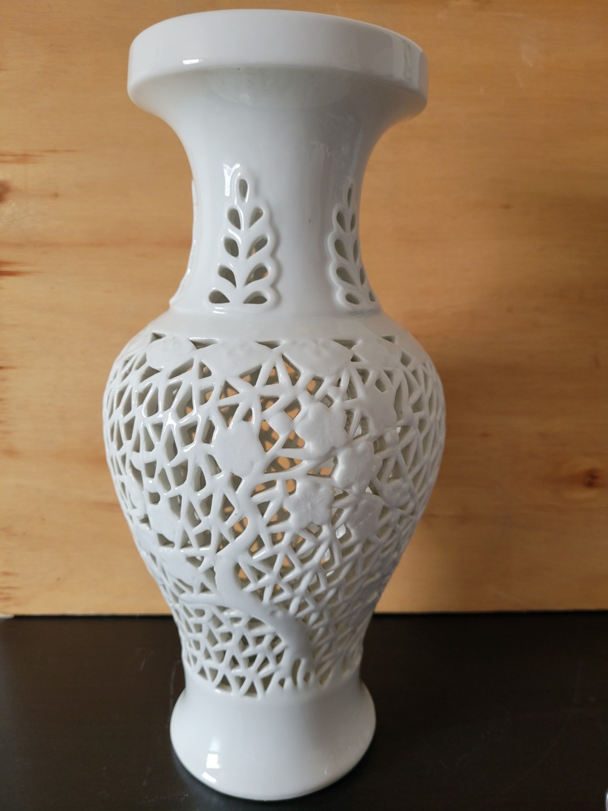 Vintage Blanc De Chine White Vase Cherry Blossom Chinese Reticulated Porcelain Vintage Blanc De Chine White Vase Cherry Blossom Chinese Reticulated Porcelain