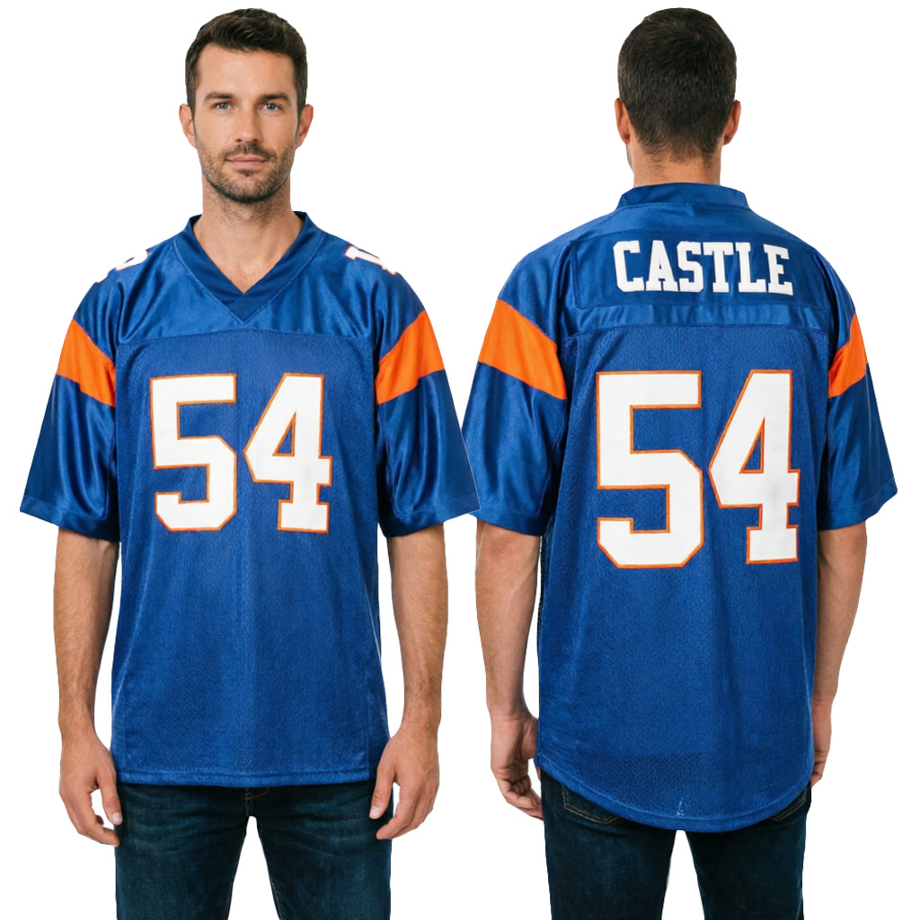 Men\'s Blue Mountain State Football Jerseys #54 Castle Stitched V Neck Tee Shirts