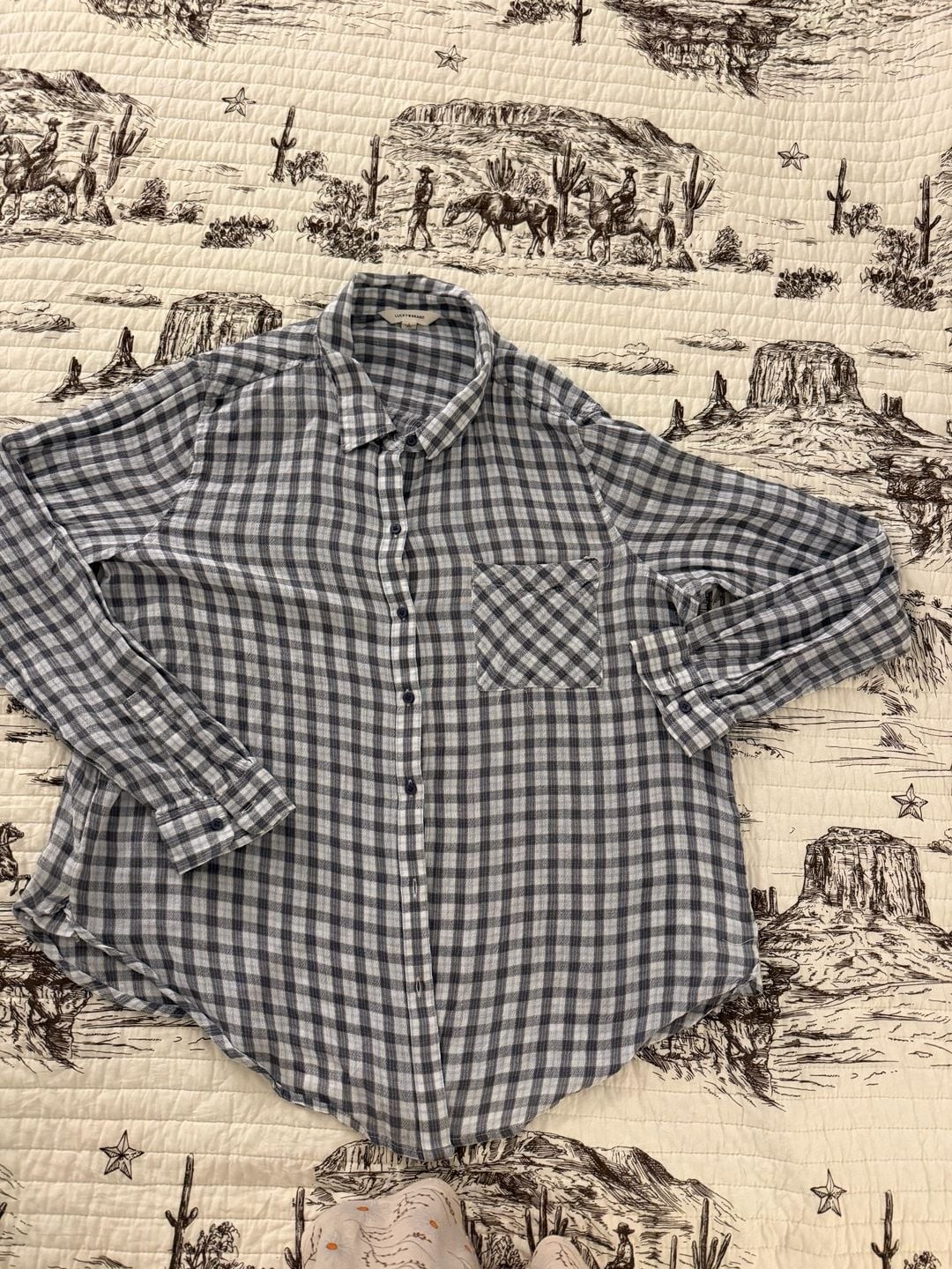 Lucky Brand Plaid Button Down Shirt Size L Blue Gray Cotton Viscose Lucky Brand Plaid Button Down Shirt Size L Blue Gray Cotton Viscose
