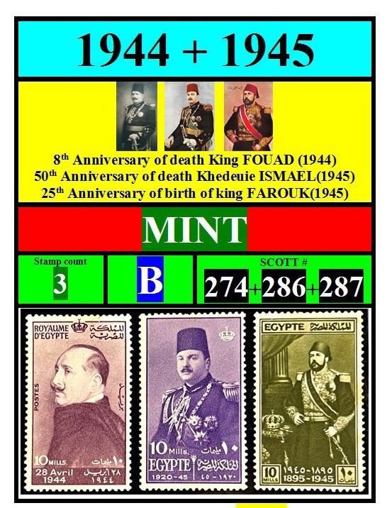 EGYPT stamps-1944+1945-B-FREE SHIP-MINT-ANNIVERSARIES ISMAEL+FOUAD+FAROUK-scott EGYPT stamps-1944+1945-B-FREE SHIP-MINT-ANNIVERSARIES ISMAEL+FOUAD+FAROUK-scott