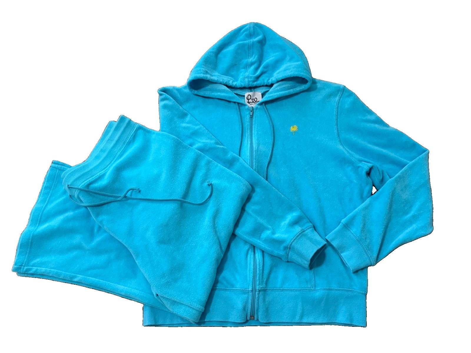 Lilly Pulitzer Turquoise Terry Cloth Zip Up Hoodie And Pants Set Size XL