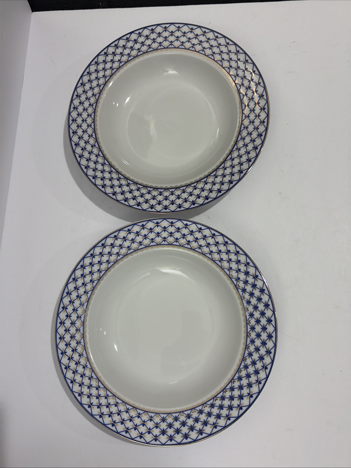 VTG Lomonosov Russian Imperial St. Petersburg Cobalt Blue Gold Net 2 Soup Bowls