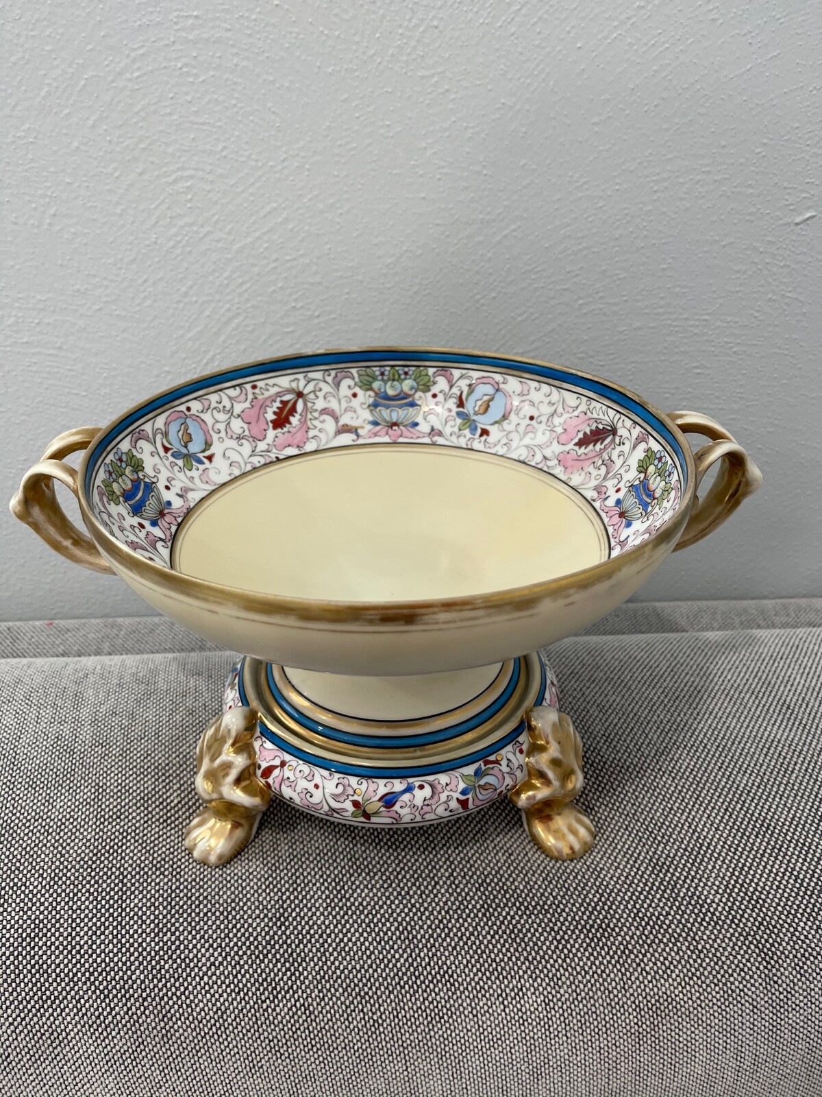 Antique Noritake Nippon Porcelain 2-Pc Centerpiece Bowl & Lion Paw Footed Base