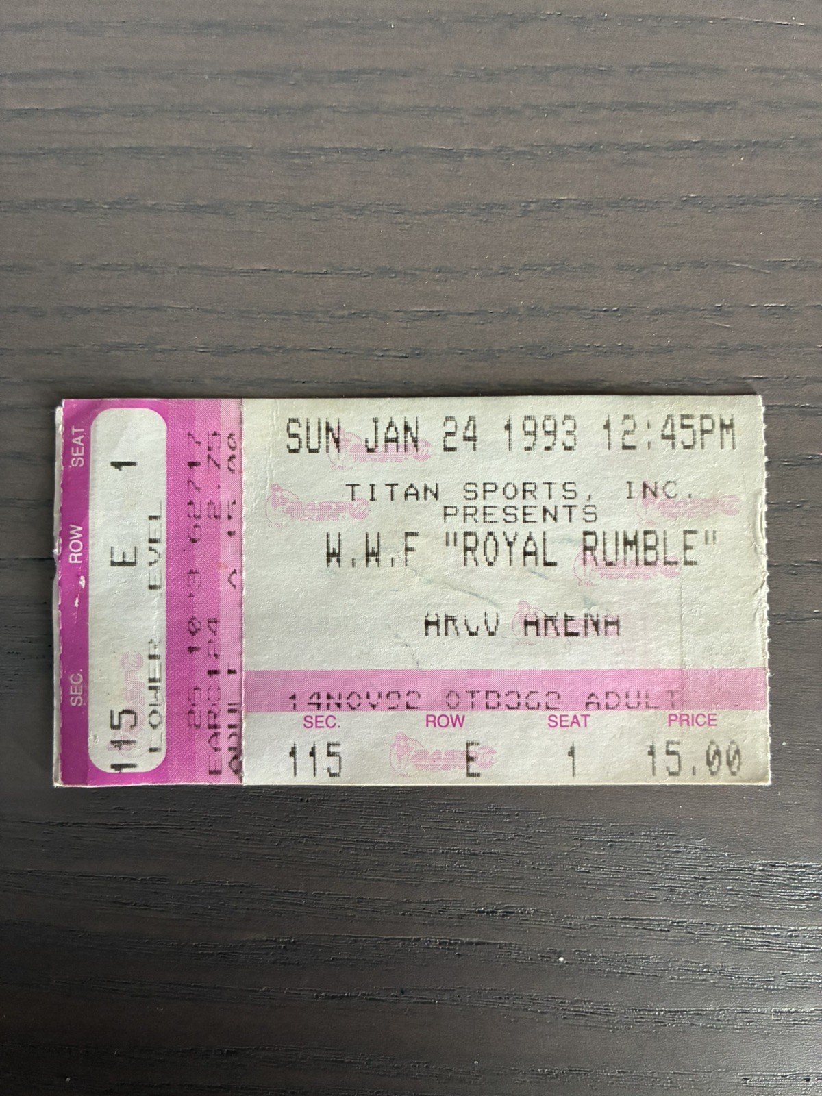 1993 WWF Royal Rumble Arco Arena Lex Luger Debut Yokozuna win ticket stub