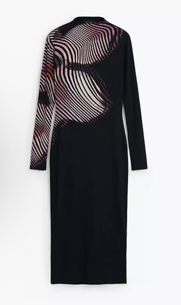 New Desigual Women\'s Long dress waves In Black Multi Size M $159