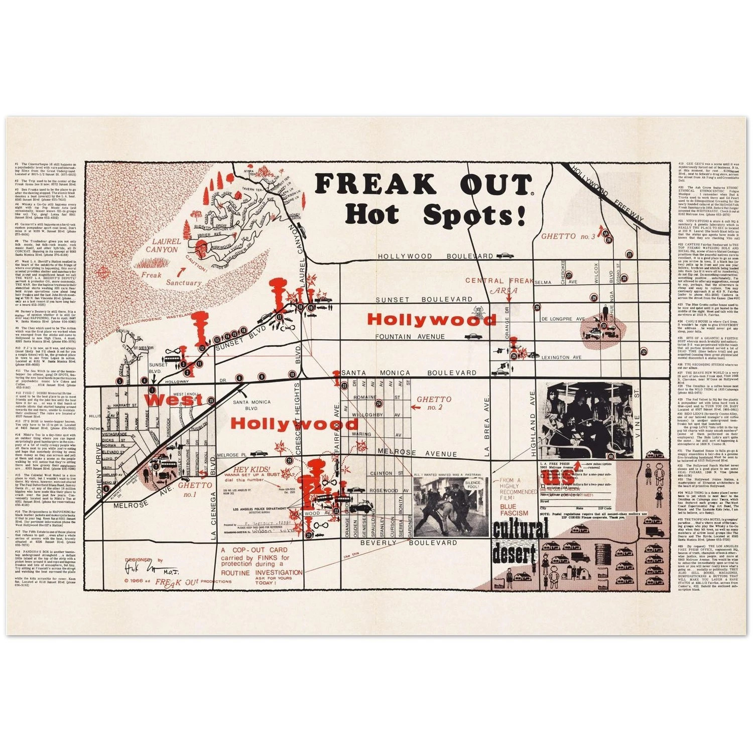 Freak Out Hot Spots Vintage Hollywood California Map Poster