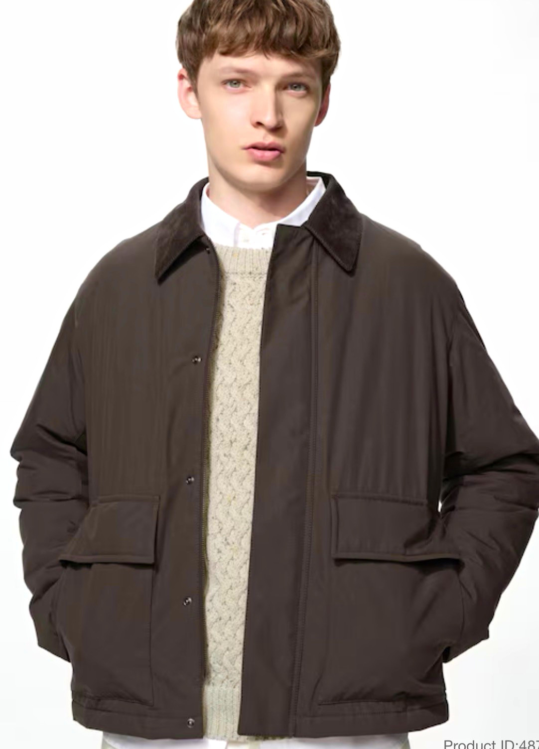 Uniqlo Men’s Brown Utility Short Blouson Jacket Zip/Button Corduroy Collar XL