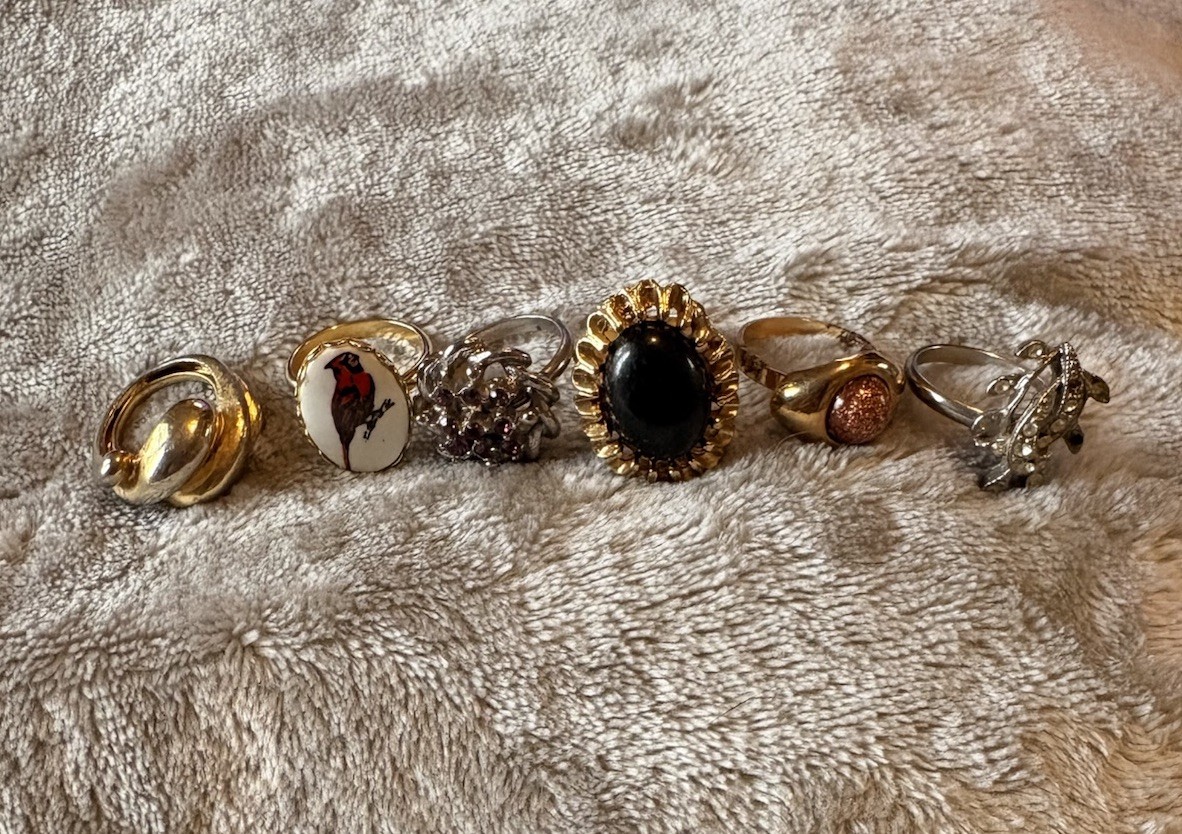 Vintage Costume Ring Lot Bundle 6pc Statement Cocktail Mixed Estate Gold Silver