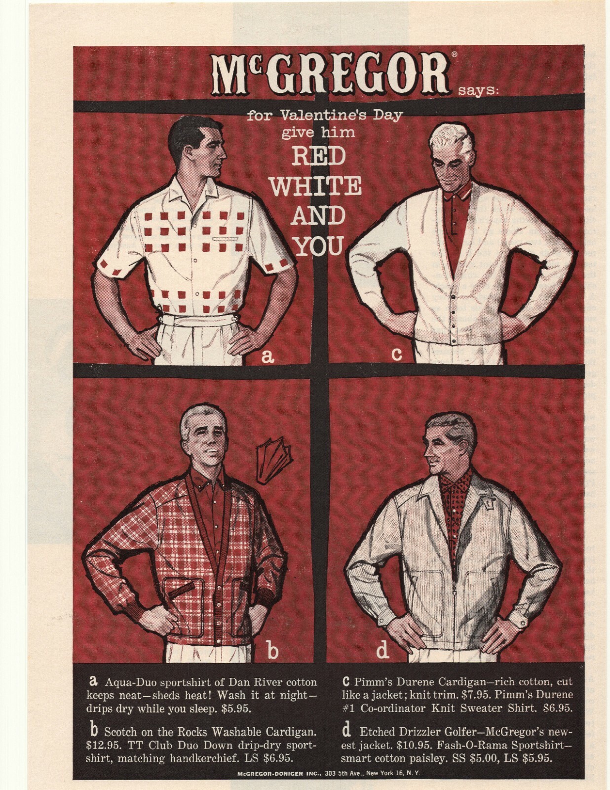 1958 McGregor Doniger Clothing Advertisement New York, New York 1958 McGregor Doniger Clothing Advertisement New York, New York