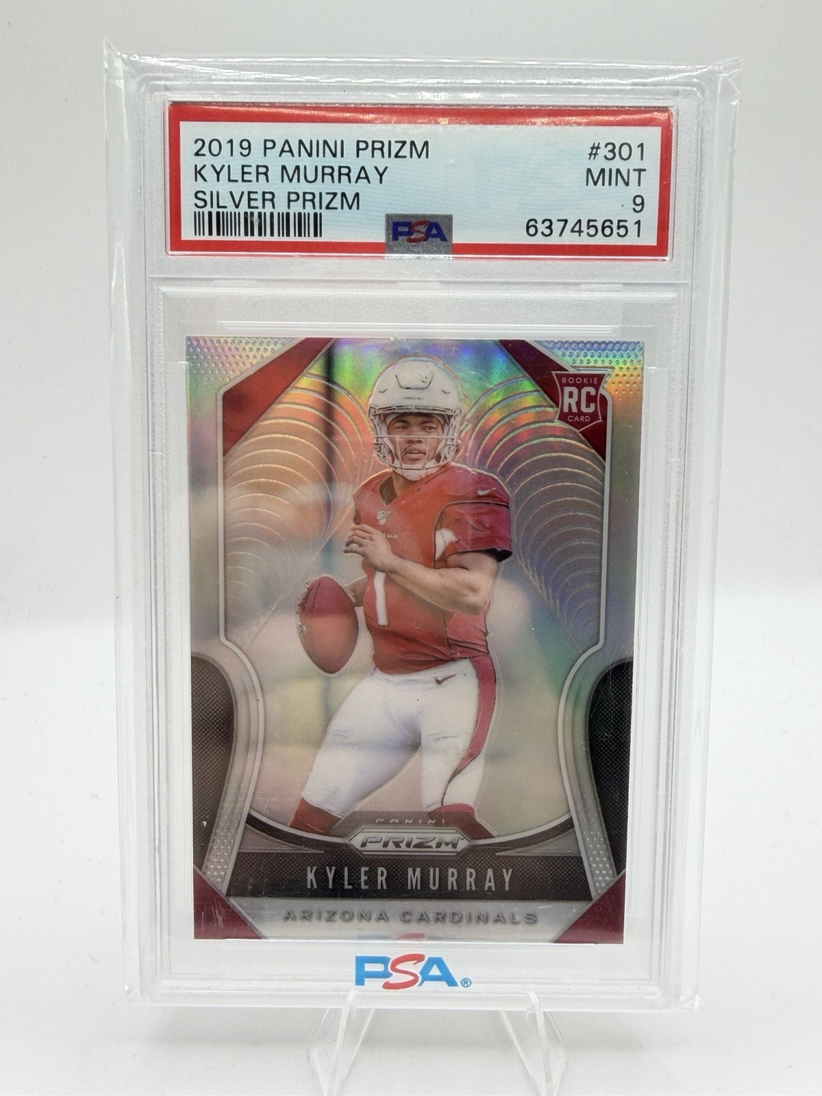 Panini 2019 Prizm Football Kyler Murray Cardinals Silver Prizm RC #301 PSA 9 Panini 2019 Prizm Football Kyler Murray Cardinals Silver Prizm RC #301 PSA 9