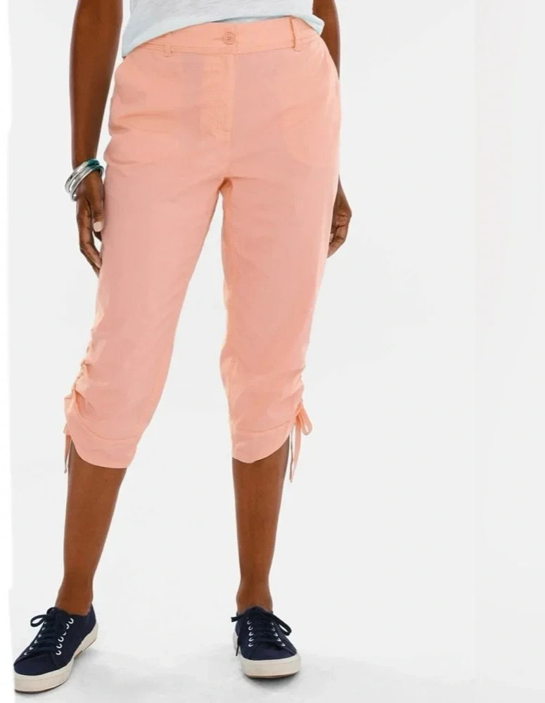 NEW Chico\'s Ultimate Fit COOL COTTON CAPRIS Cropped Pants Peach 0.5 Sz MEDIUM