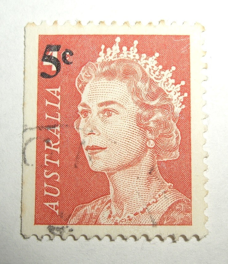 1966 FOUR CENTS IS FIVE CENTS AUSTRALIA STAMP WITH QUEENS HEAD