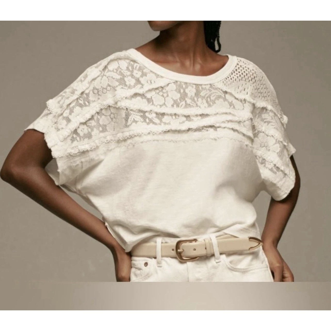 NWOT Anthropologie  Pilcro Lace Torn Tee in White