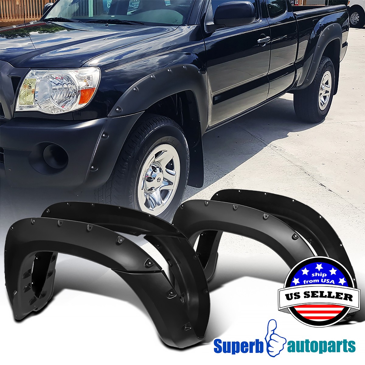 Fits 2005-2011 Toyota 05-11 Tacoma 6' Bed 4PC Sporty Pocket Rivet Fender Flares Fits 2005-2011 Toyota 05-11 Tacoma 6' Bed 4PC Sporty Pocket Rivet Fender Flares